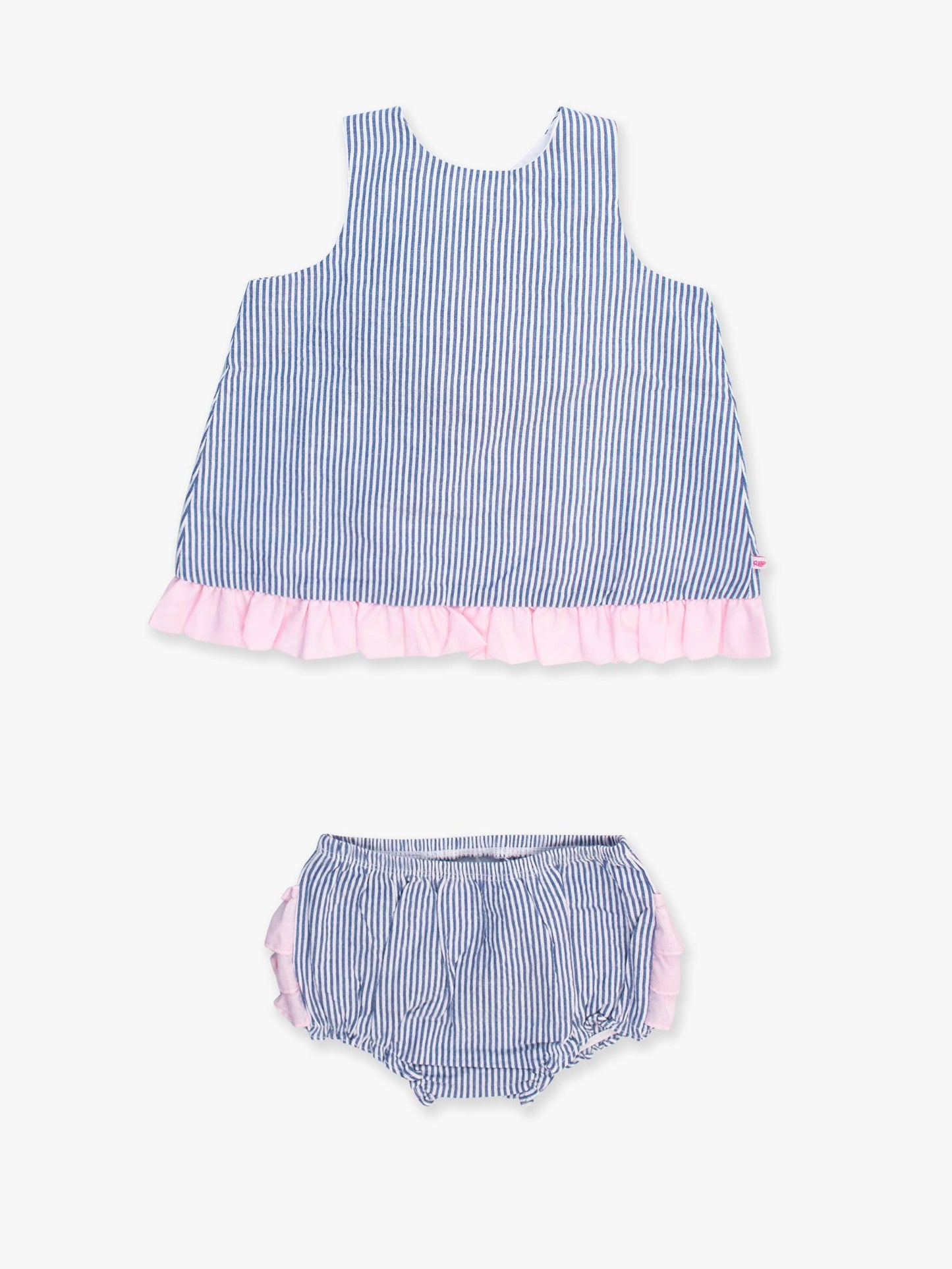 Baby Girls Blue Seersucker Ruffle Swing Top & Bloomer Set