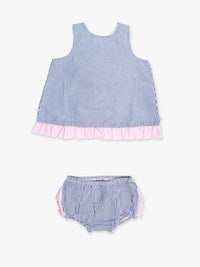 Baby Girls Blue Seersucker Ruffle Swing Top & Bloomer Set
