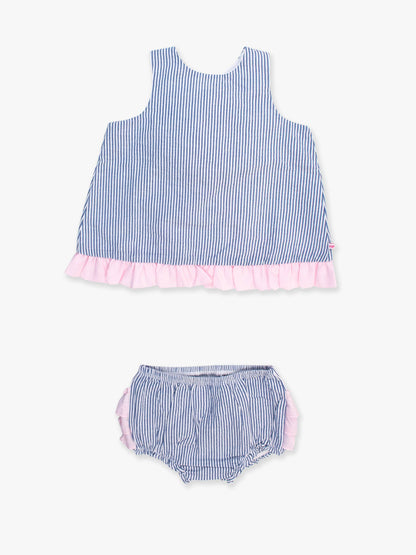 Baby Girls Blue Seersucker Ruffle Swing Top & Bloomer Set