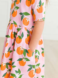 Girls Orange You The Sweetest Short Sleeve Knit Twirl Dress