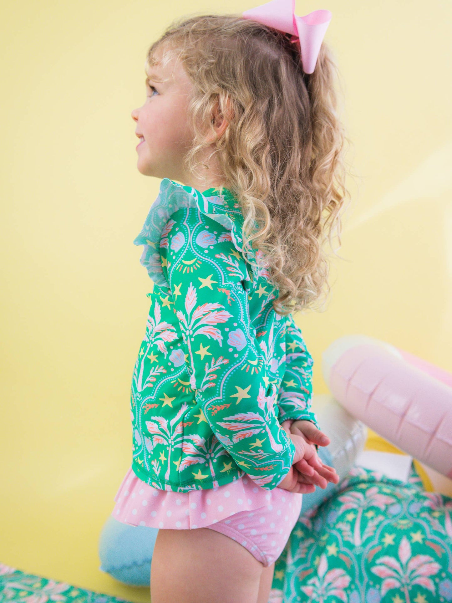 Girls Coconut Cabana Flutter Long Sleeve Rash Guard Skirted 2-Piece Swimsuit