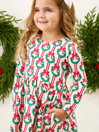 Girls Deck The Halls Christmas Knit Long Sleeve Twirl Dress
