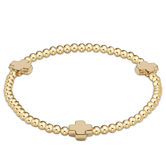 egirl signature cross gold pattern 3mm bead bracelet - gold