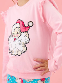 Girls Pink Santa Joy Applique Flutter Sweatshirt