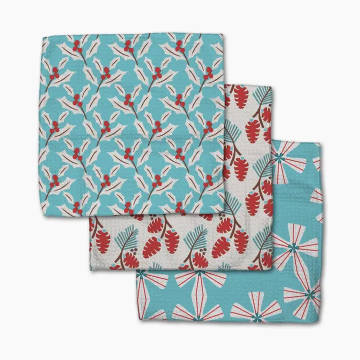 Winter Holly Dishcloth Set of 3