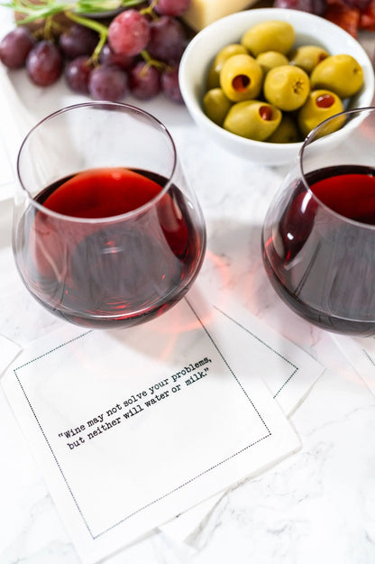 Wine Quotes - White Cotton Cocktail Napkins