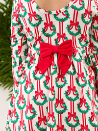 Girls Deck The Halls Christmas Knit Long Sleeve Twirl Dress