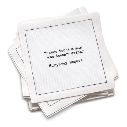 Drinking Quotes - White Cotton Cocktail Napkins