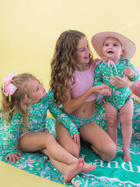 Girls Coconut Cabana Flutter Long Sleeve Rash Guard Skirted 2-Piece Swimsuit