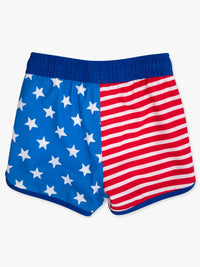 Boys Stars & Stripes Performance Hybrid Dolphin Hem Swim Trunks