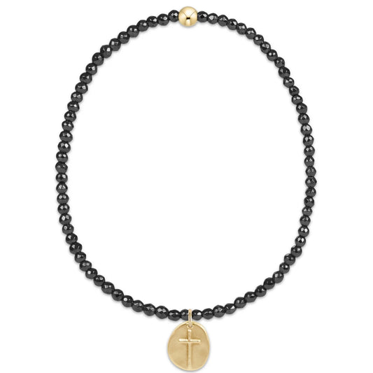 extends faceted hematite 2mm bead bracelet - inspire small gold charm