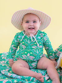 Baby Girls Coconut Cabana Long Sleeve One Piece Rash Guard Swimsuit with Signature Rear Ruffles