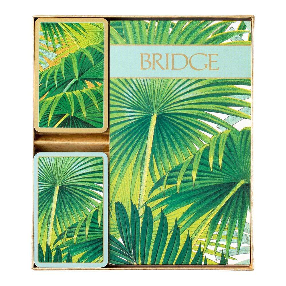 Palm Fronds Bridge Gift Set - 2 Playing Card Decks & 2 Score Pads