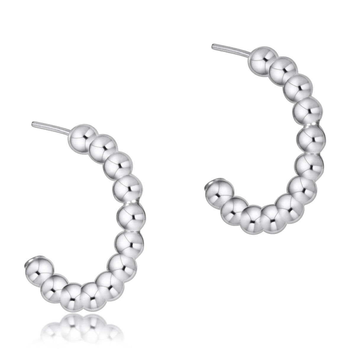 Beaded 1" Sterling Hoop Earring