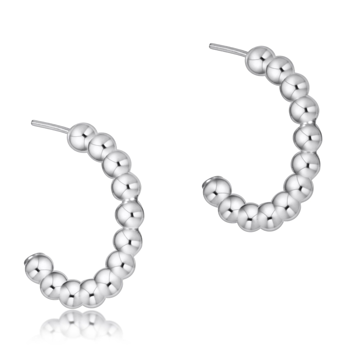 Beaded 1" Sterling Hoop Earring