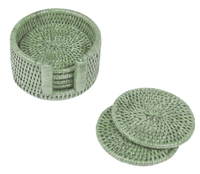 Rattan Round Coaster Set with Holder