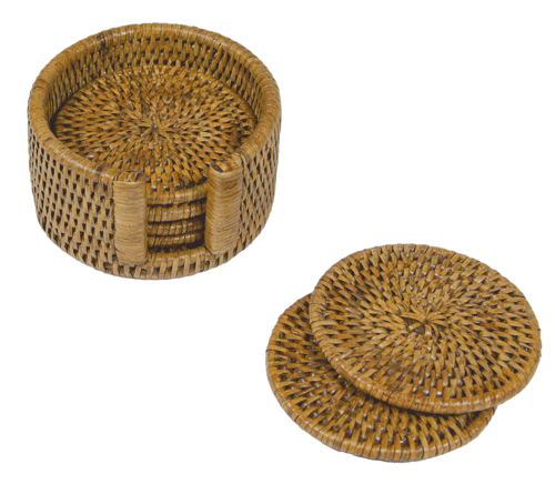 Rattan Round Coaster Set with Holder