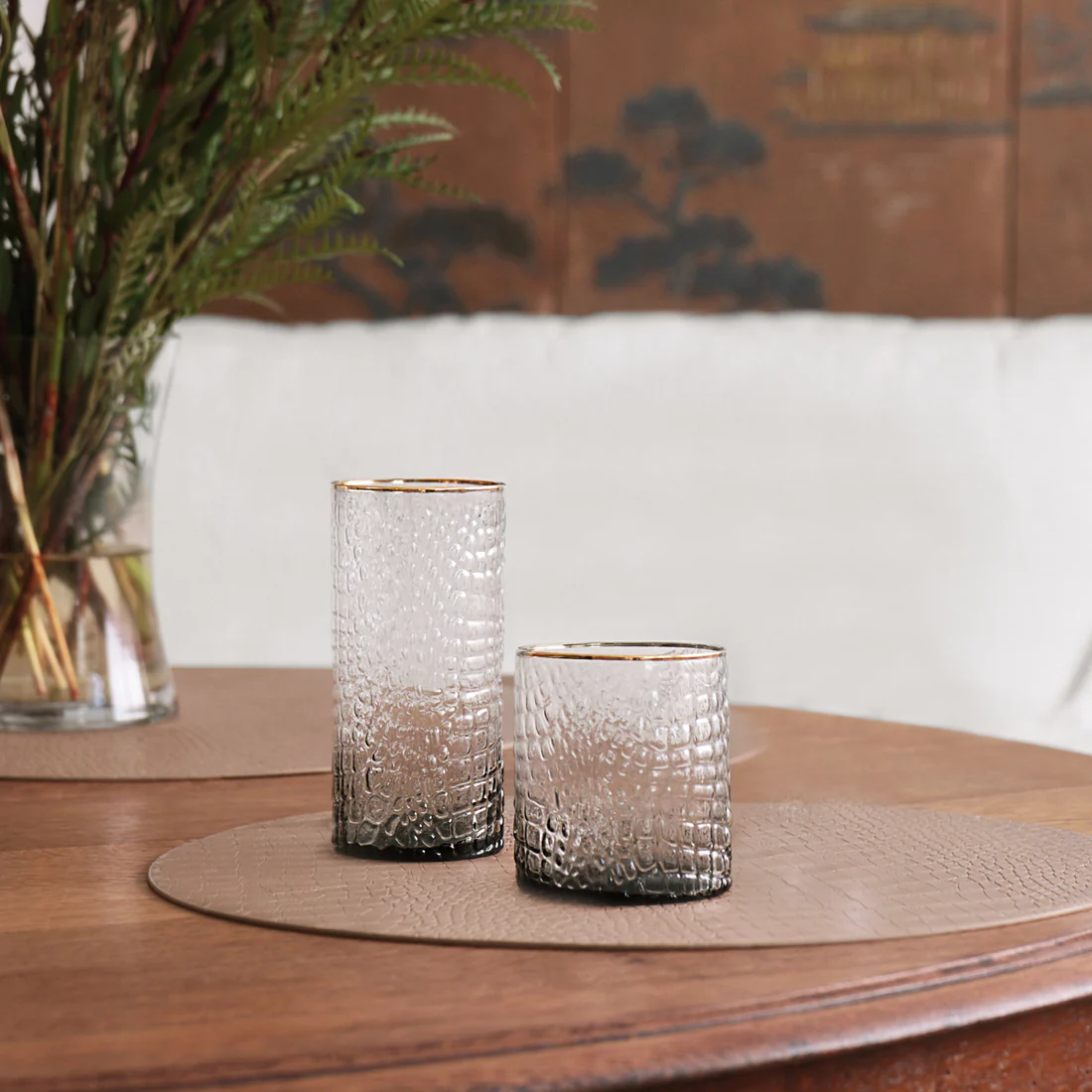 GLASS Croc Highball with Gold Rim - Smoke Grey