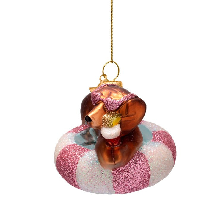 Ornament Glass Multicolor Dog on Pool Float