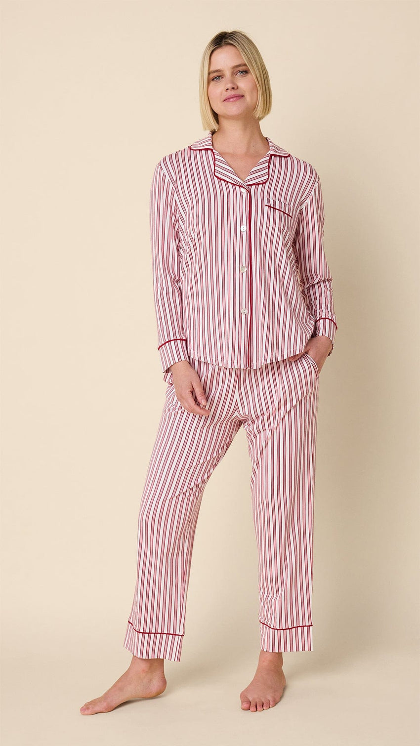 Holiday Stripe Pima Knit Long-Sleeved Pajama Set