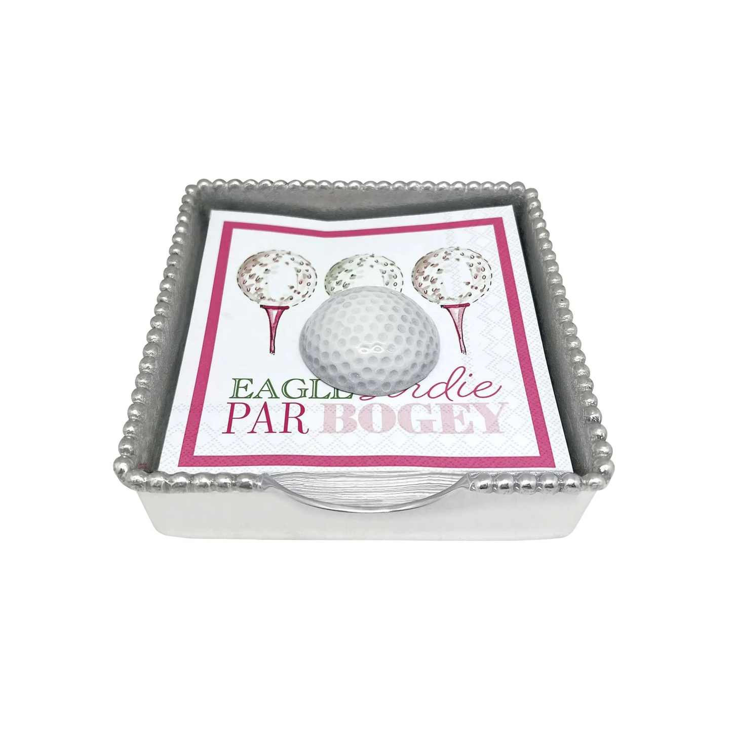 White Golf Ball Beaded Napkin Box Set