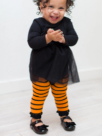 Orange Stripe Footless Ruffle Tights