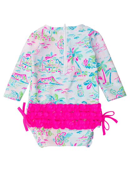 Tropical Resort One Piece Ruffles Rash Guard