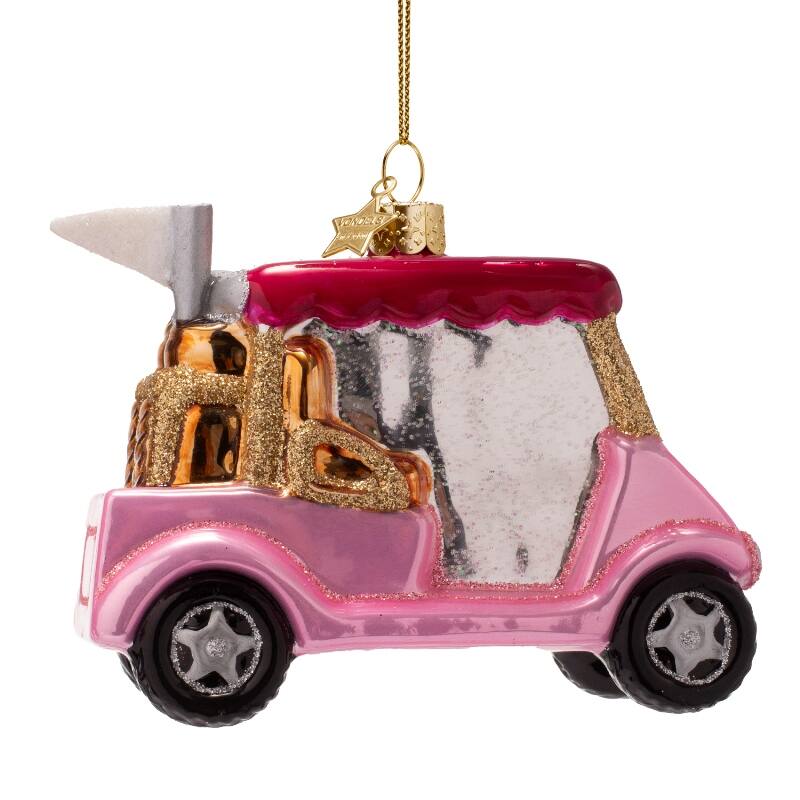 Glass Opal Pink Golfcart Ornament