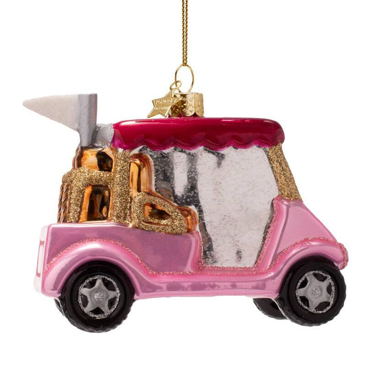 Glass Opal Pink Golfcart Ornament