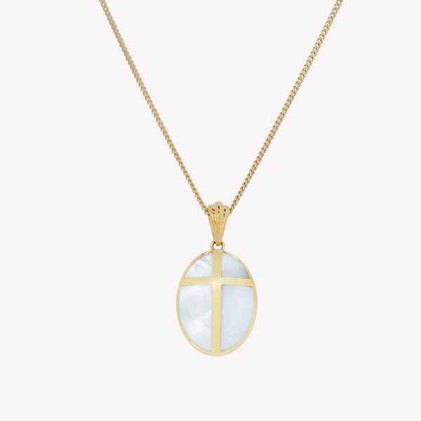Mother Of Pearl Cross Pendant Necklace