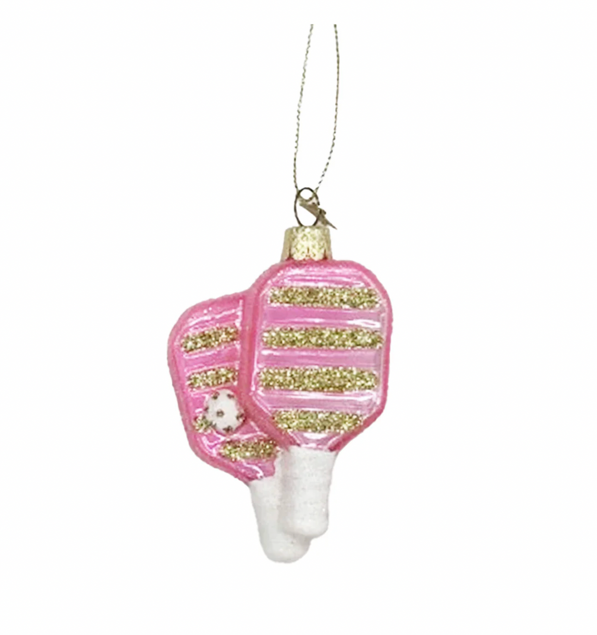 Glass Pink/Green Pickleball Ornament
