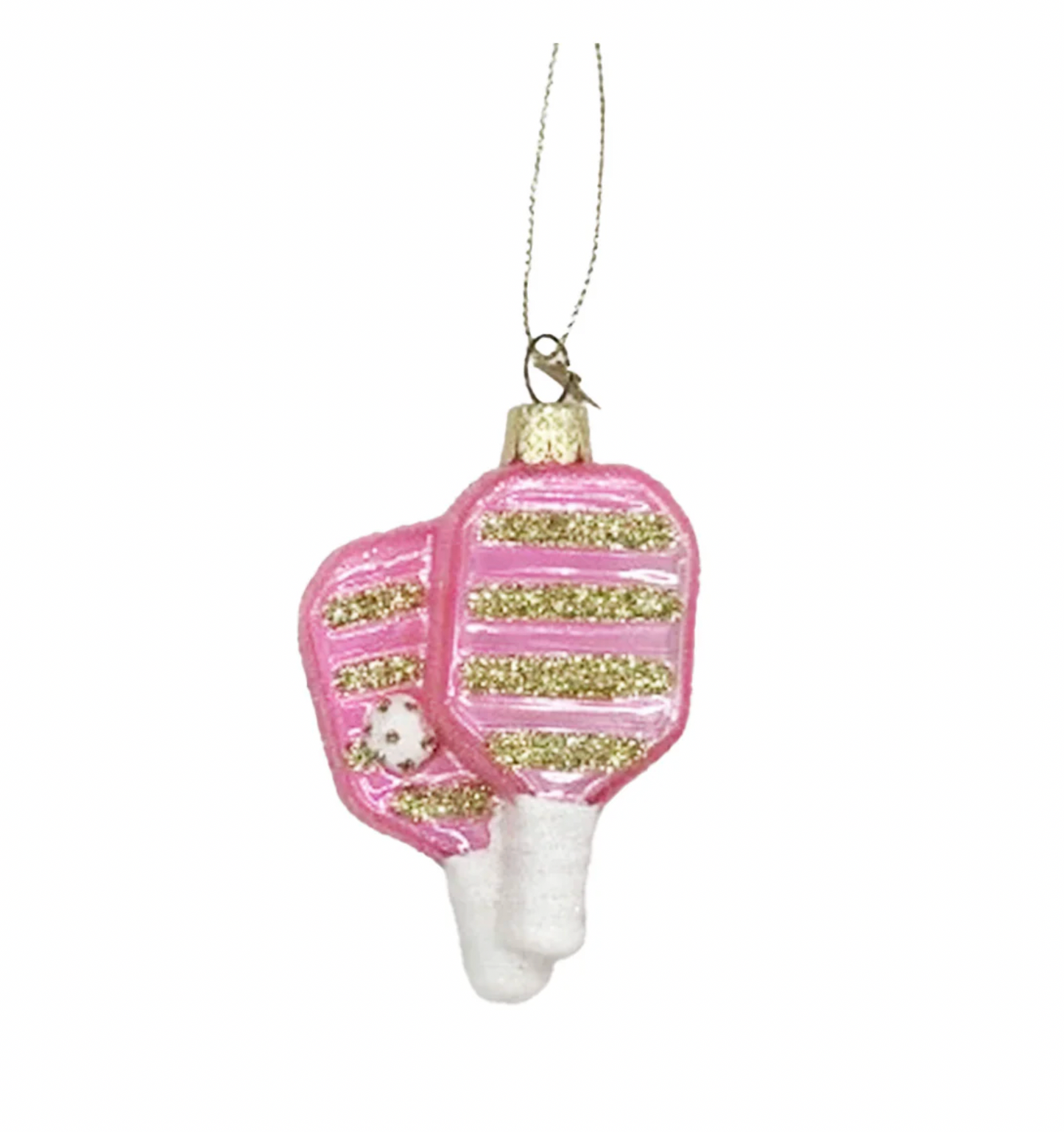 Glass Pink/Green Pickleball Ornament