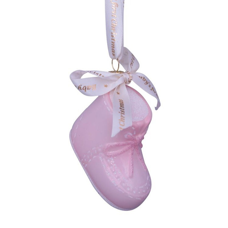Pink Baby's First Christmas Shoe Glass Ornament