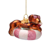 Ornament Glass Multicolor Dog on Pool Float