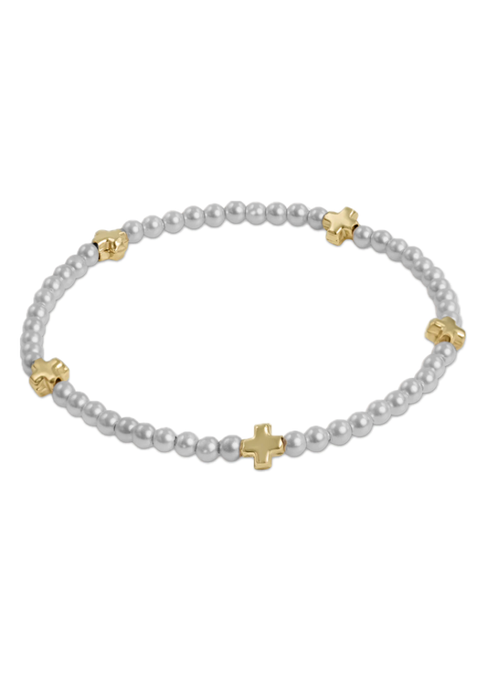Signature Cross Pearl/Gold Bead Bracelet