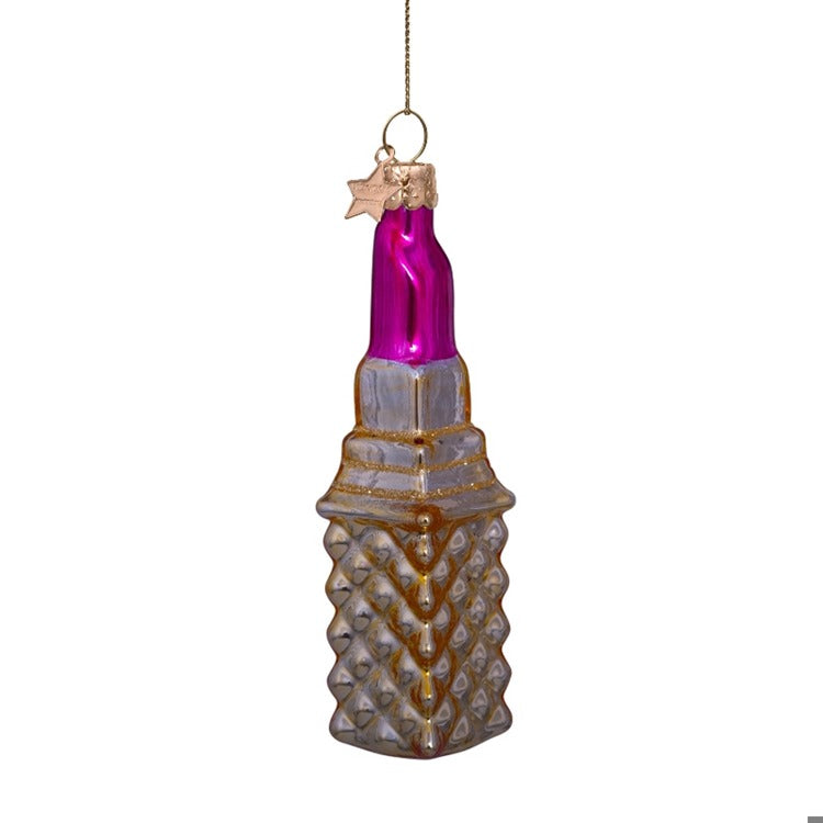Ornament Glass Gold Lipstick Raspberry Pink