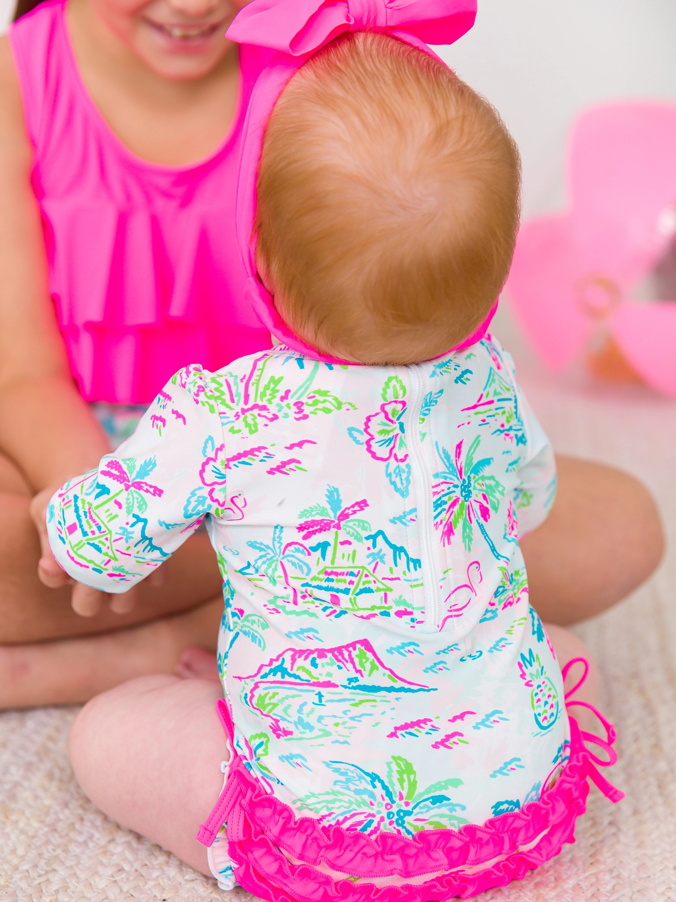Tropical Resort One Piece Ruffles Rash Guard