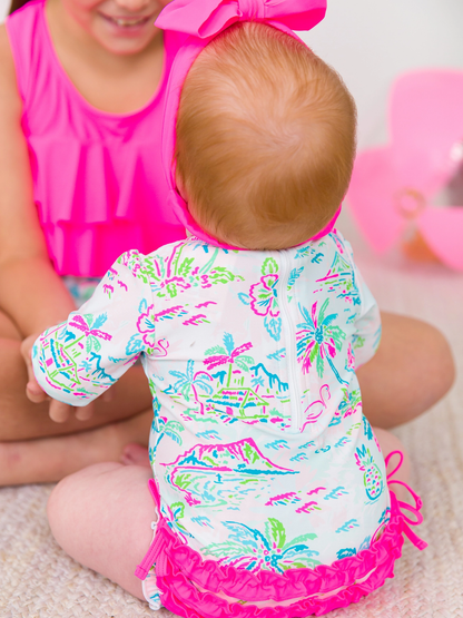 Tropical Resort One Piece Ruffles Rash Guard