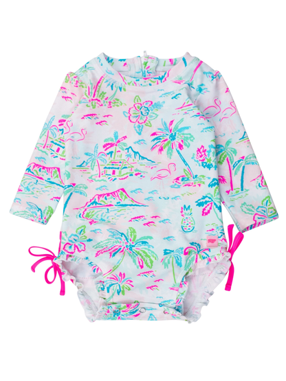 Tropical Resort One Piece Ruffles Rash Guard