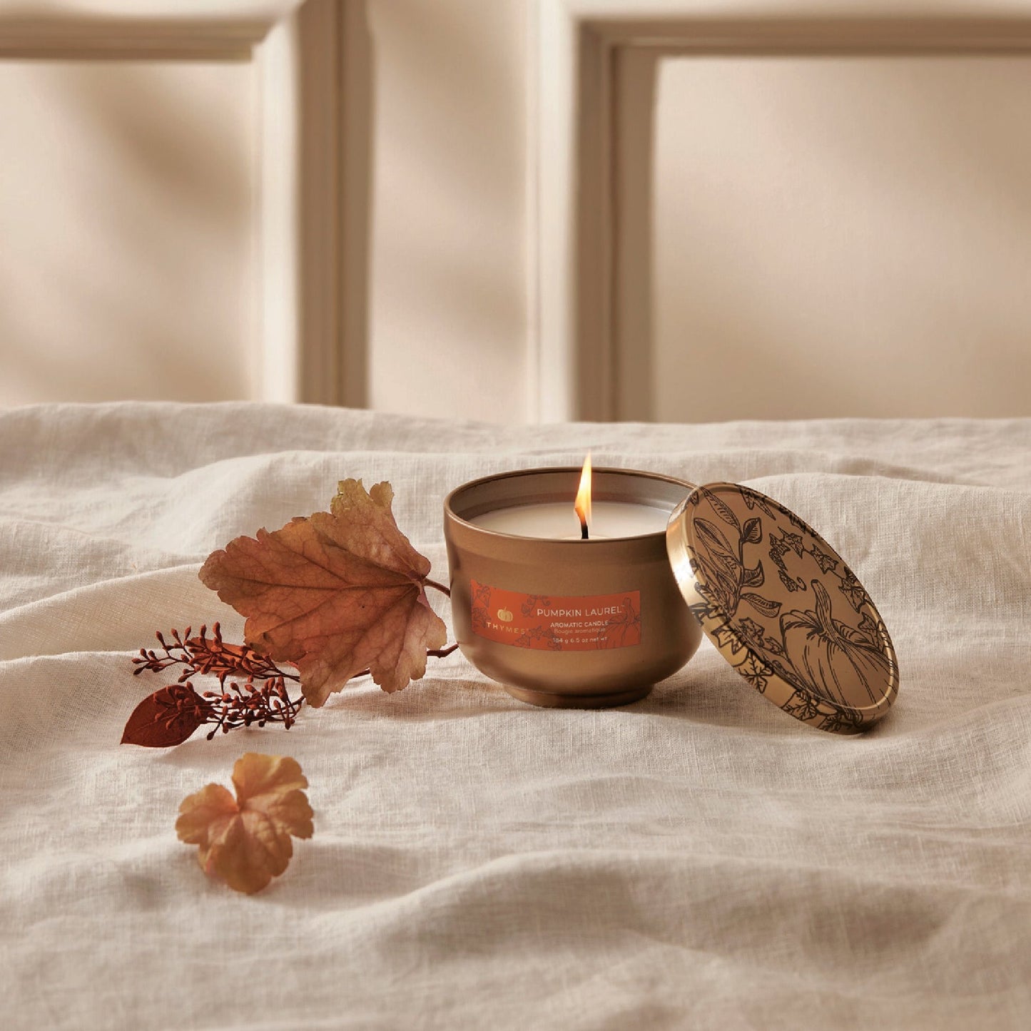 Pumpkin Laurel Poured Candle Tin with Gold Lid