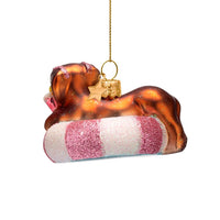 Ornament Glass Multicolor Dog on Pool Float