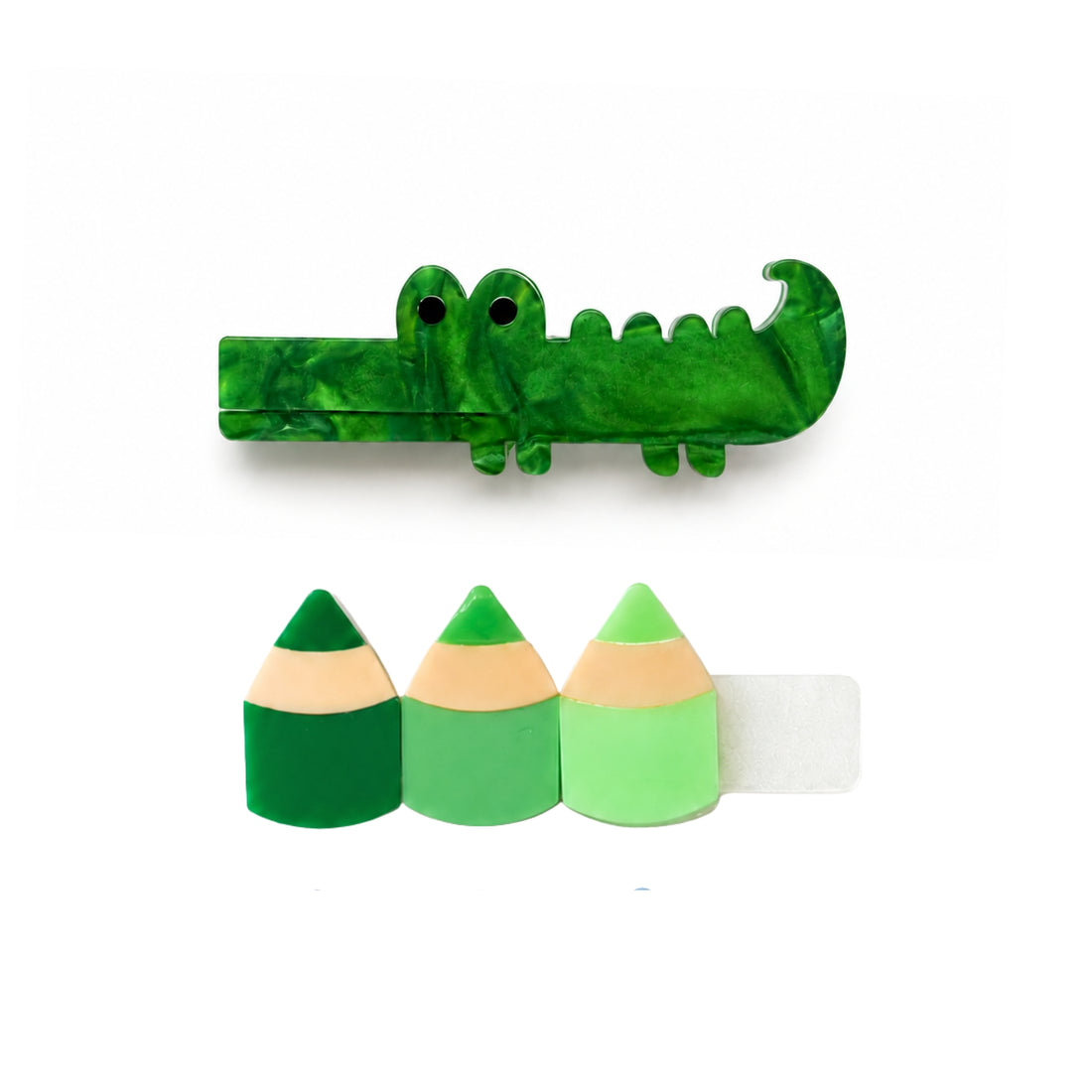 Alligator Green Pencils Hair Clips