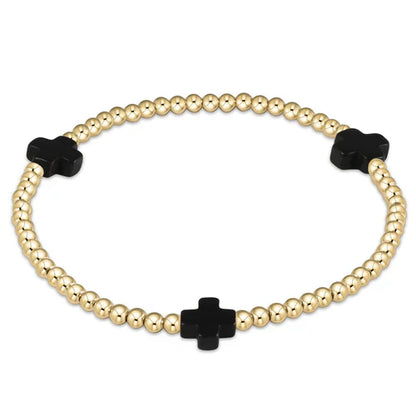 Extends Color Signature Cross 3mm Gold Bead Bracelet