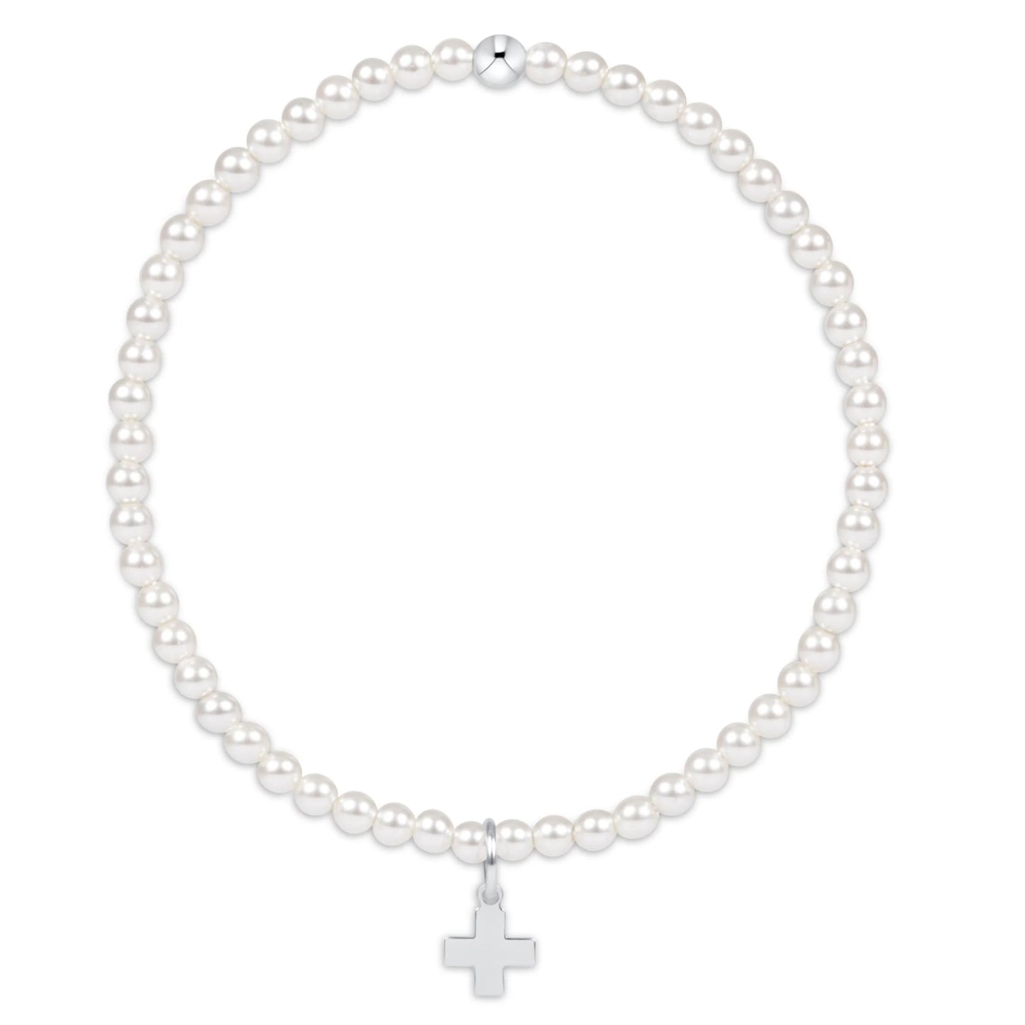 signature cross charm 3mm pearl bead bracelet