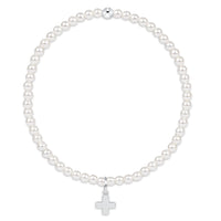 signature cross charm 3mm pearl bead bracelet