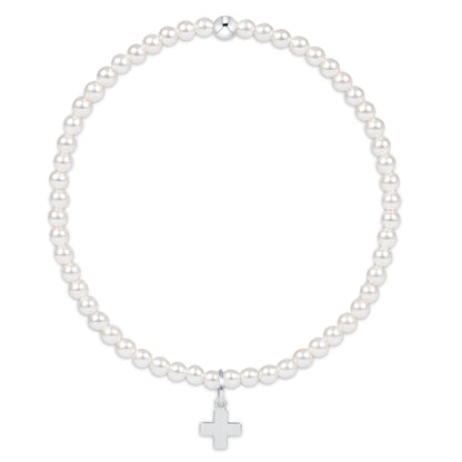 signature cross charm 3mm pearl bead bracelet