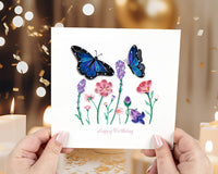 Quilling Card Quilled Birthday Flowers & Blue Butterflies Greeting Card