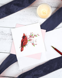 Quilling Card Quilled Cardinal & Cherry Blossom Greeting Card