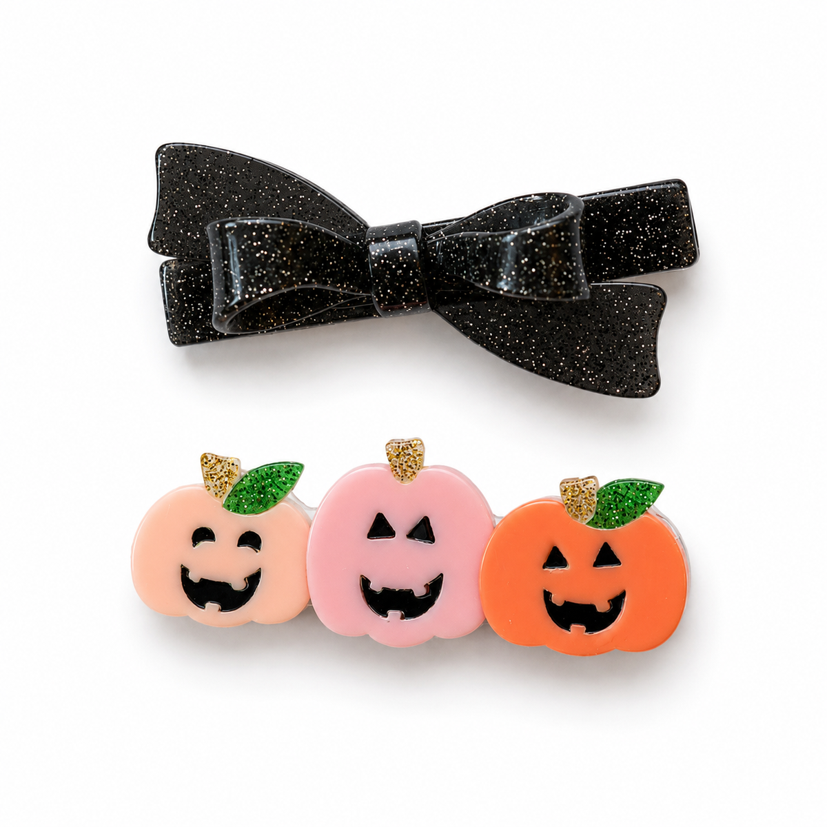 Lilies & Roses NY Pumpkins Bow Glitter Black Hair Clips