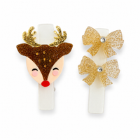 Lilies & Roses NY Reindeer Glitter Bows Hair Clips